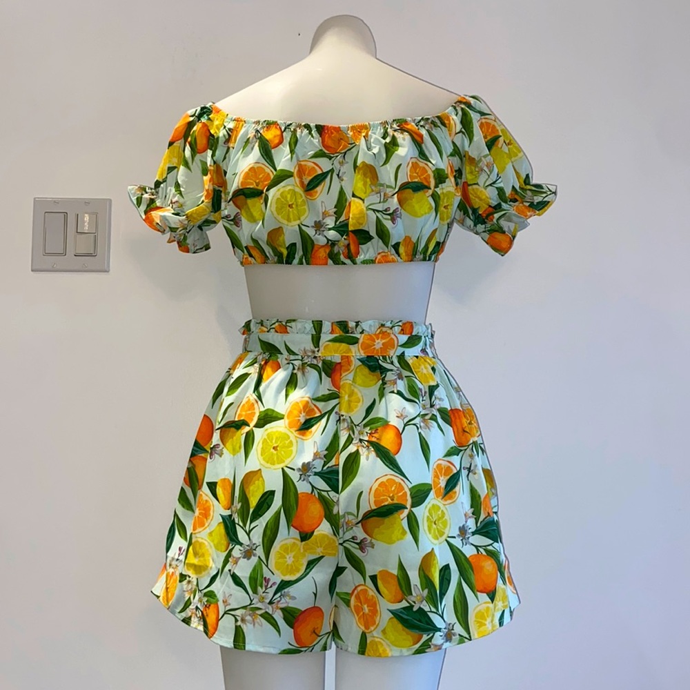 NWOT Citrus & Floral Crop Top With High Waisted Shorts Summer Set - Picture 7 of 7